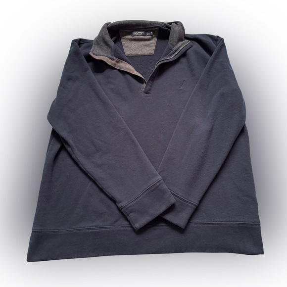 Nautica Men’s Navy Blue Quarter Zip Pullover Sweatshirt Size XL with Grey Collar - Picture 1 of 4